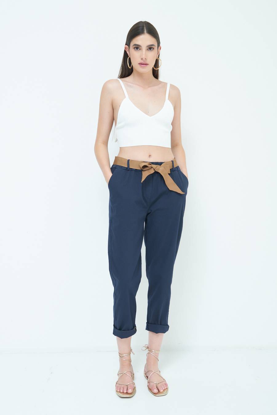 Kikisix PANTALONE DRITTO CON RISVOLTO BLU Sottocosto