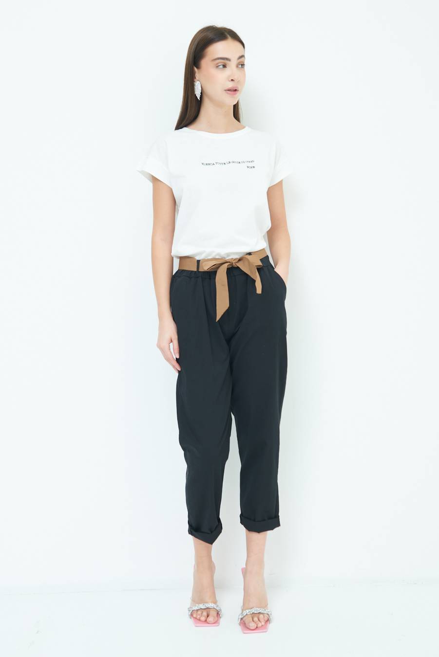 Kikisix PANTALONE DRITTO CON RISVOLTO NERO Convenienza