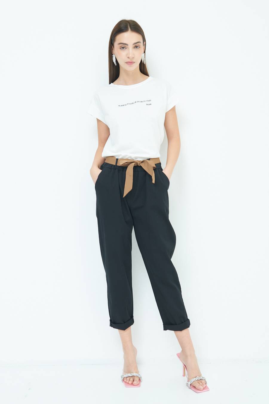 Kikisix PANTALONE DRITTO CON RISVOLTO NERO Convenienza
