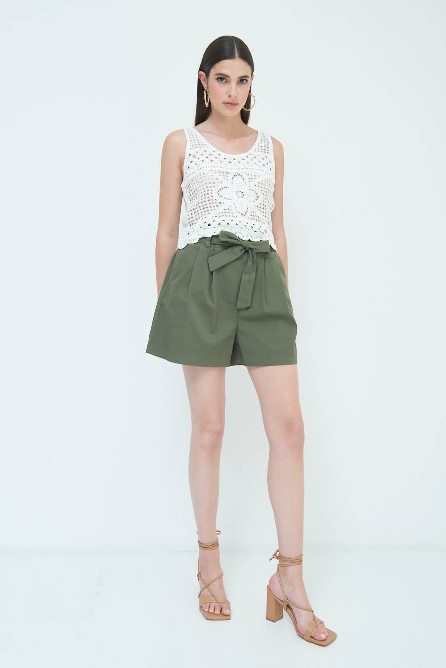 Kikisix SHORT CON CINTURA FASCIA VERDE MILITARE Italy