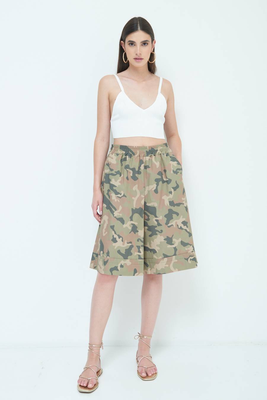 Kikisix BERMUDA CON BALZA CAMOUFLAGE VERDE MILITARE Italia