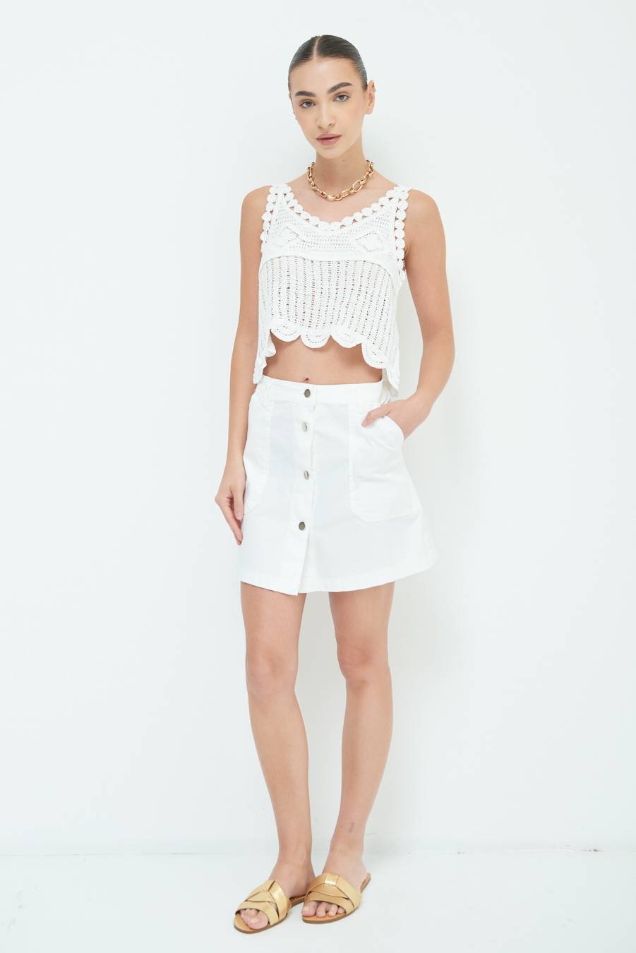 Kikisix CROP TOP MACRAME BIANCO Hotsell
