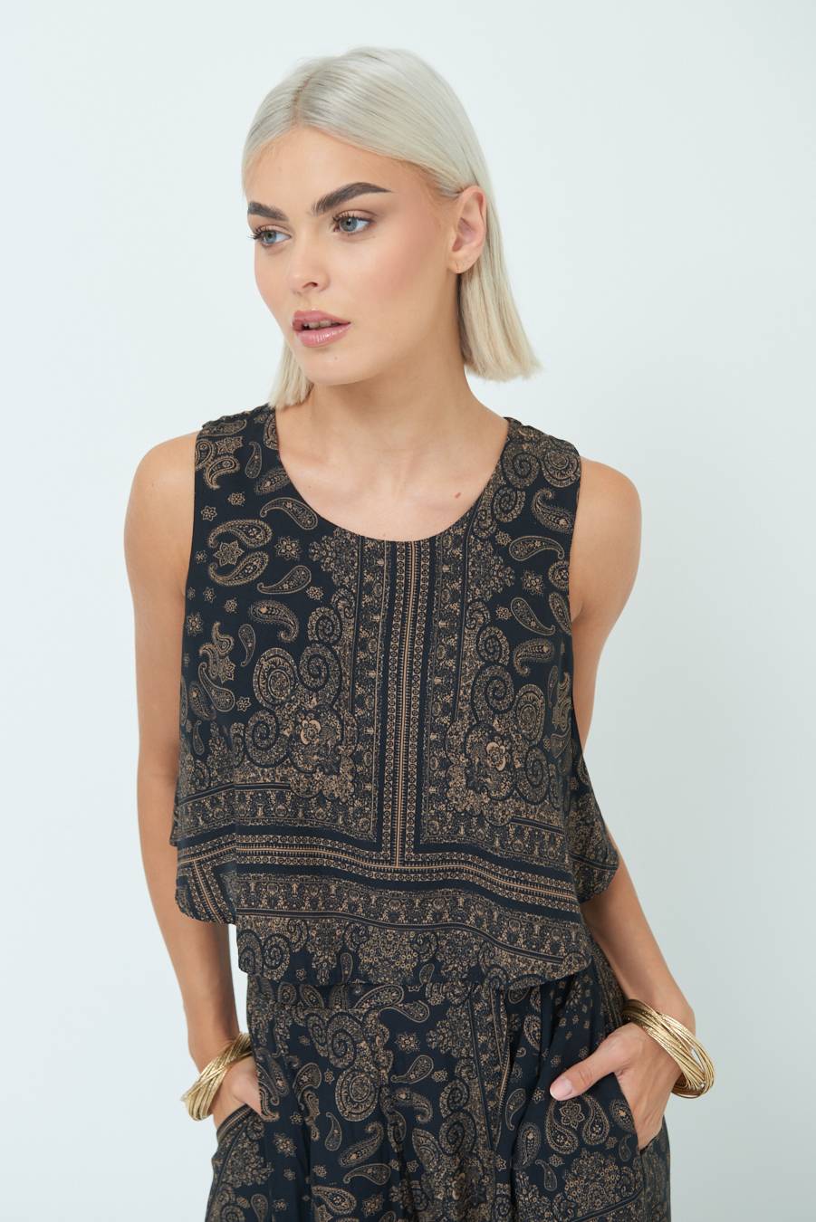 Kikisix CROP TOP STAMPA NERO Vendita Economica