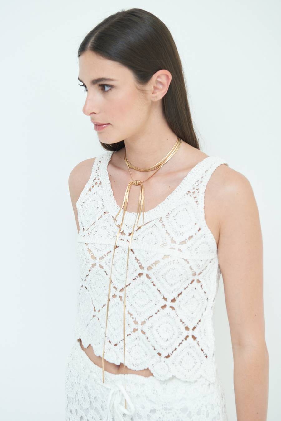 Kikisix TOP CROP MACRAME ROMBI BIANCO 2025