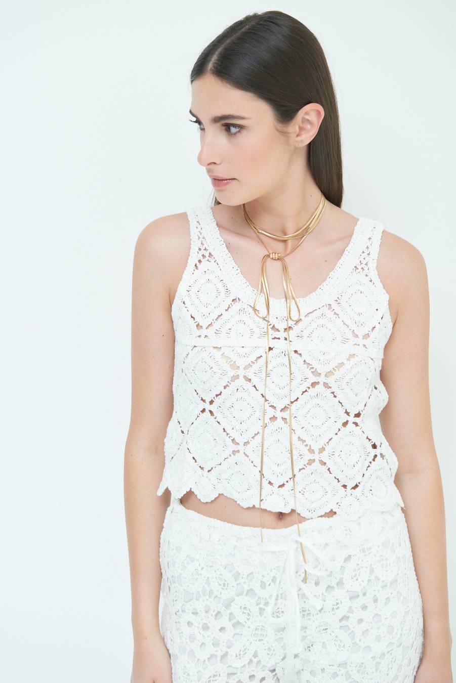 Kikisix TOP CROP MACRAME ROMBI BIANCO 2025