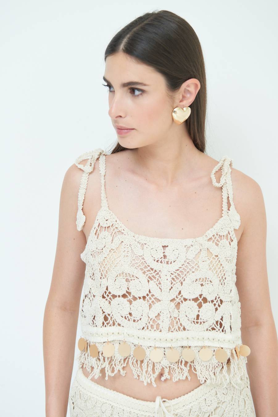 Kikisix TOP CROP CON MACRO PAILLETTES FONDO BEIGE In Linea
