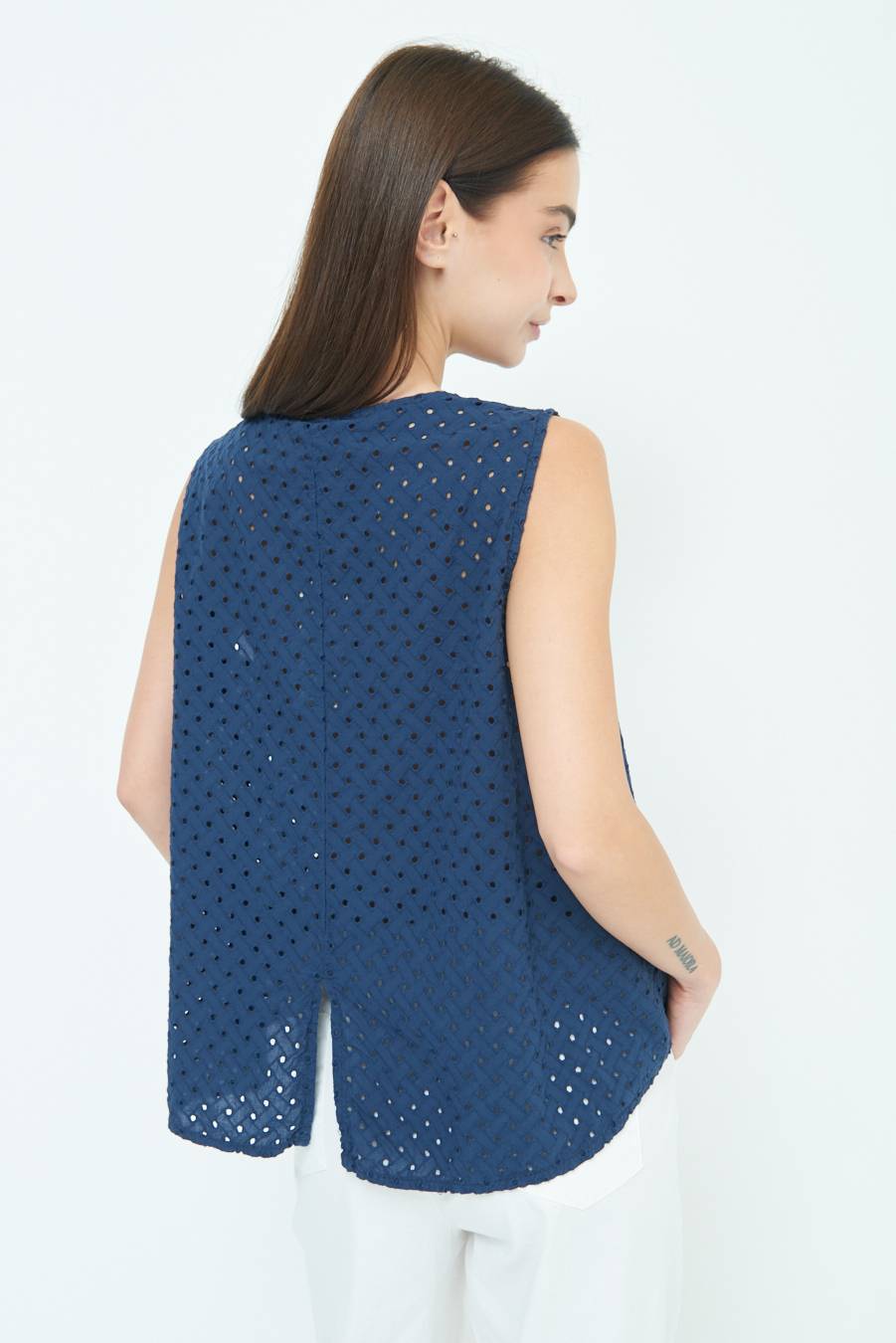 Kikisix TOP SMANICATO SANGALLO BLU Pezzi Unici