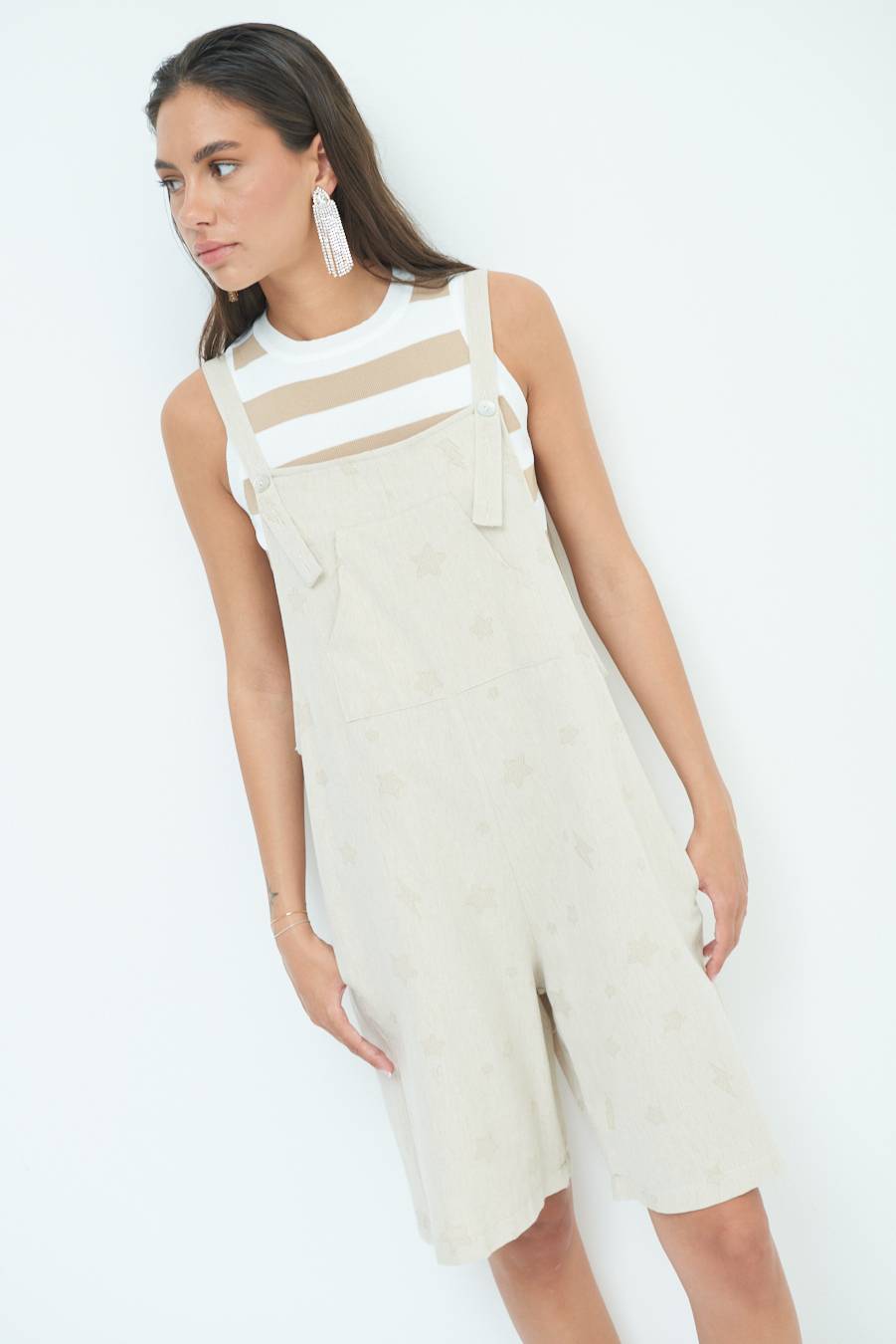 Kikisix SALOPETTE BERMUDA CON STELLE E FULMINI BEIGE Presa
