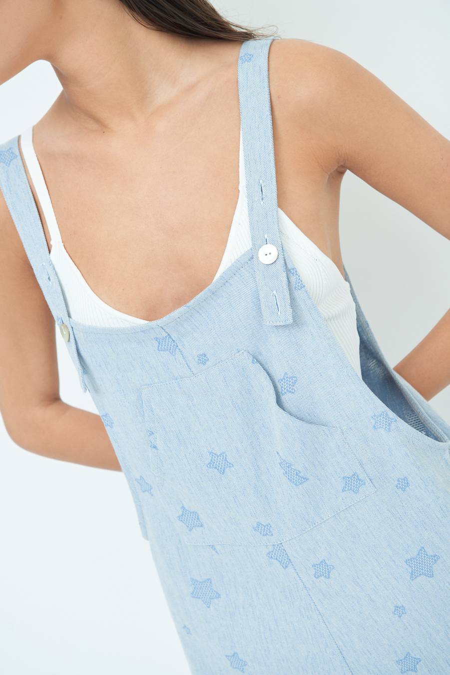 Kikisix SALOPETTE BERMUDA CON STELLE E FULMINI BLU CHIARO Sconto