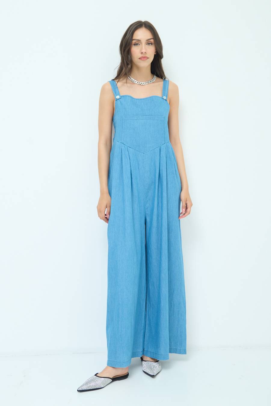 Kikisix SALOPETTE TASCA DAVANTI CHAMBRAY BLU MEDIO Fino al 50% di sconto