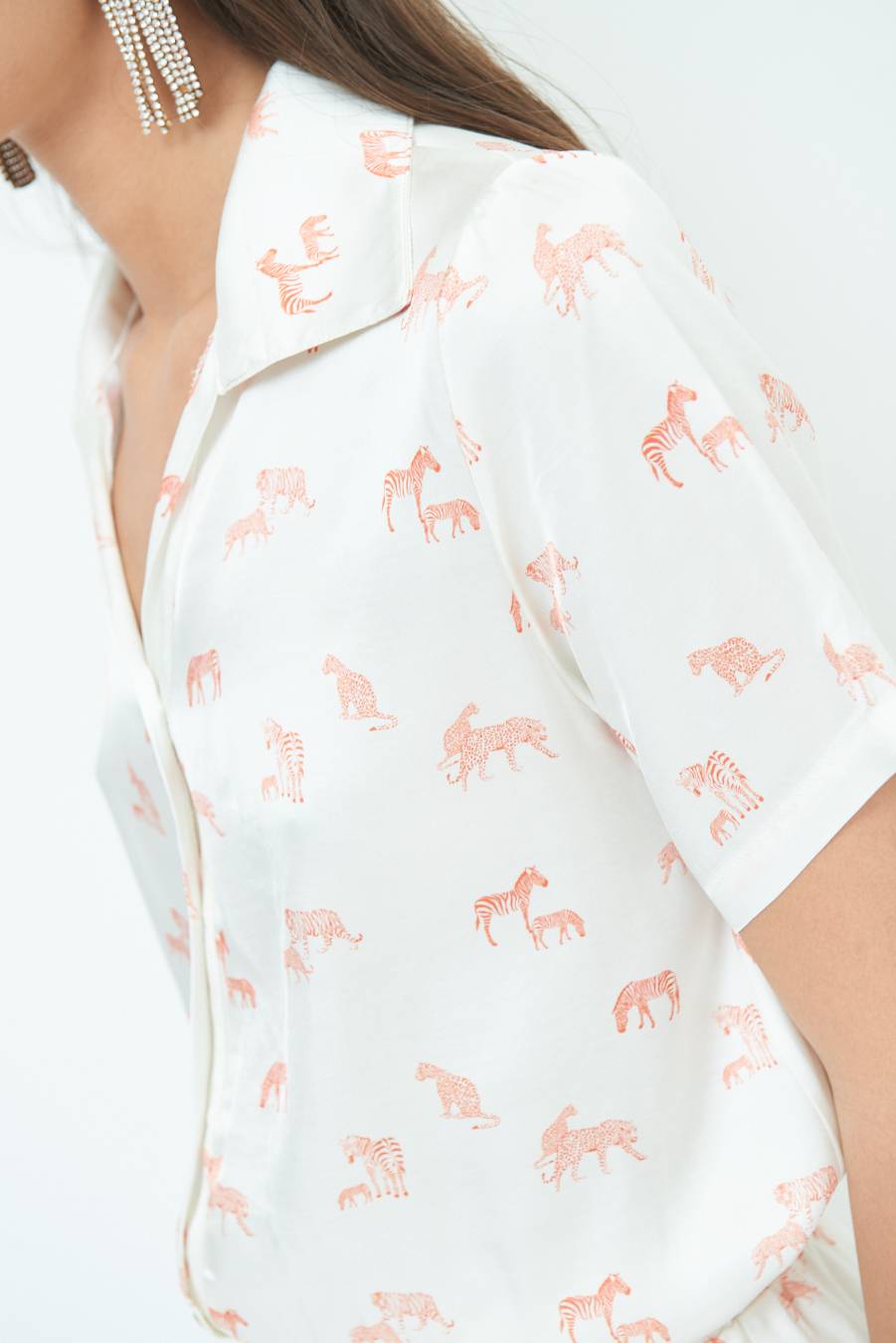 Kikisix CAMICIA MEZZA MANICA STAMPA ARANCIO Nuovo