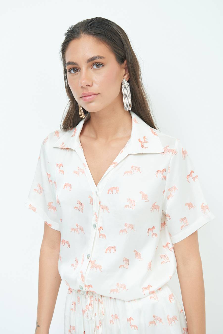 Kikisix CAMICIA MEZZA MANICA STAMPA ARANCIO Nuovo