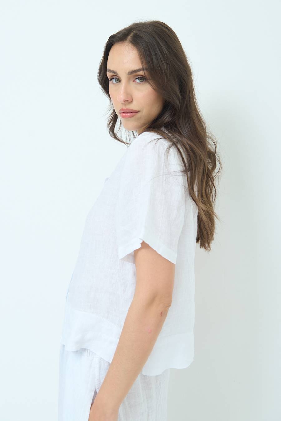 Kikisix CAMICIA LINO MEZZA MANICA BIANCO Qualità Garantita