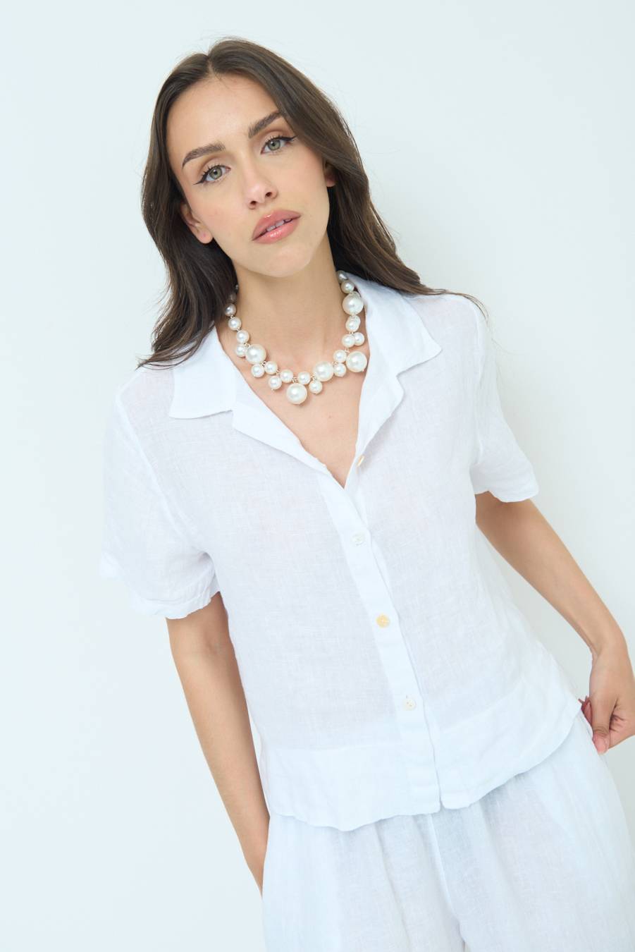 Kikisix CAMICIA LINO MEZZA MANICA BIANCO Qualità Garantita