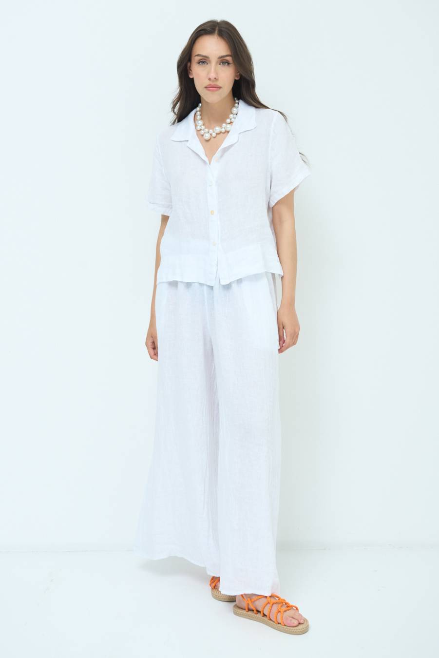 Kikisix CAMICIA LINO MEZZA MANICA BIANCO Qualità Garantita