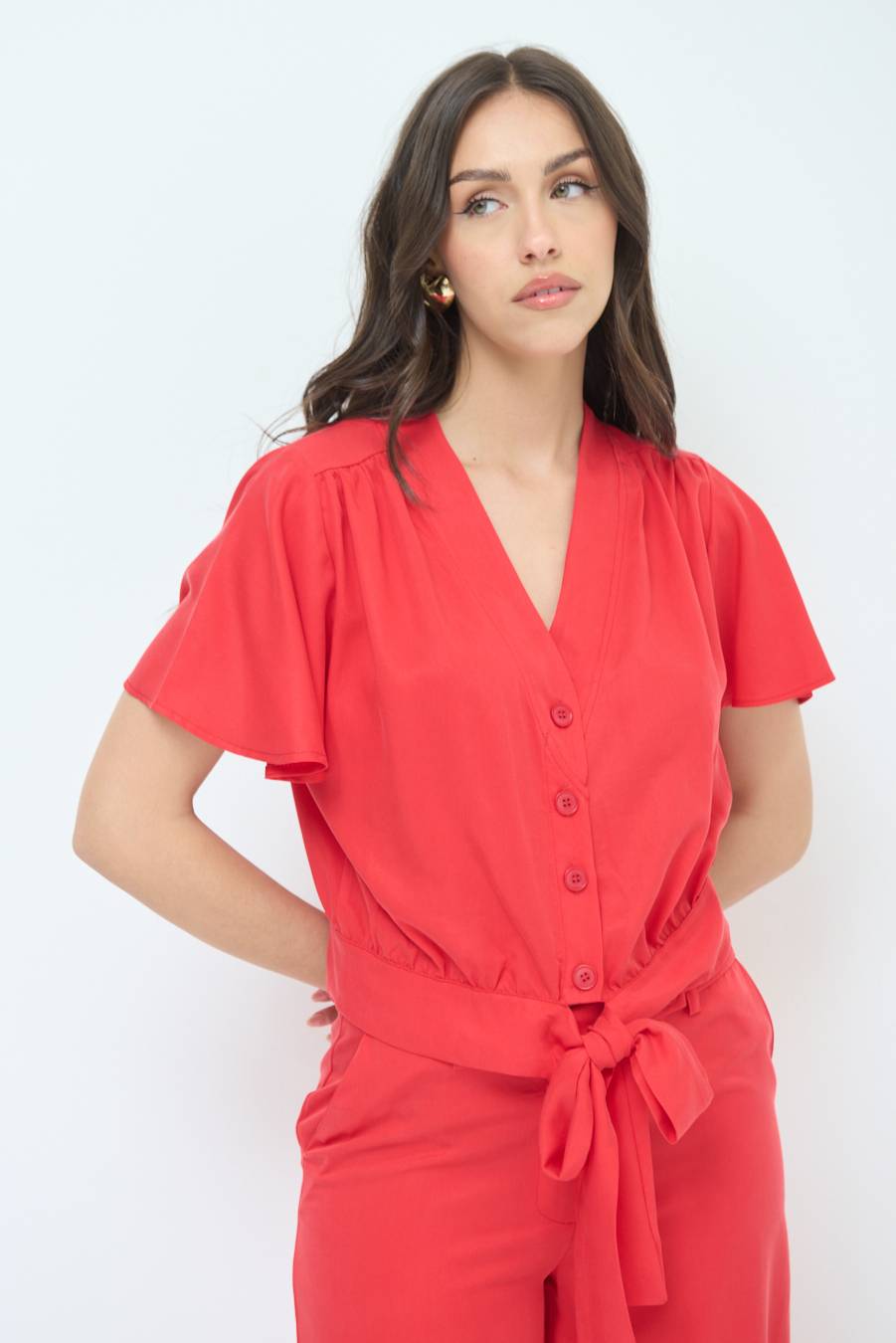 Kikisix CAMICIA SCOLLO AMPIO ROSSO Negozi Online