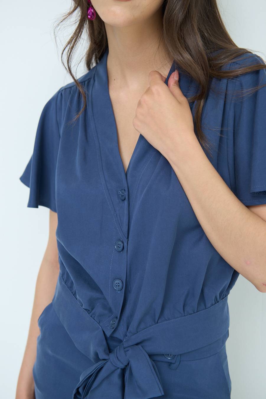 Kikisix CAMICIA SCOLLO AMPIO BLU Acquista Ora