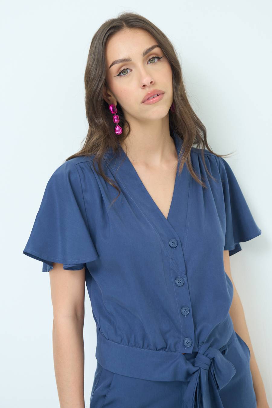 Kikisix CAMICIA SCOLLO AMPIO BLU Acquista Ora