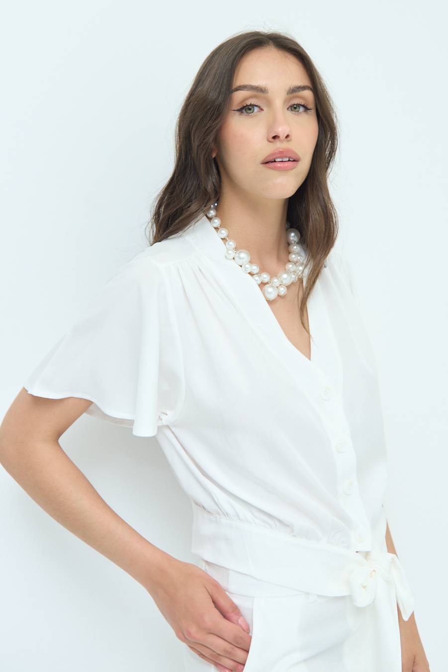 Kikisix CAMICIA SCOLLO AMPIO BIANCO Promozione Limitata