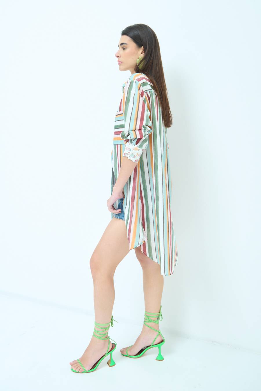 Kikisix CAMICIONE INSERTO RIGA. FANTASIA PESCE VERDE/OCRA Fino Al -60%