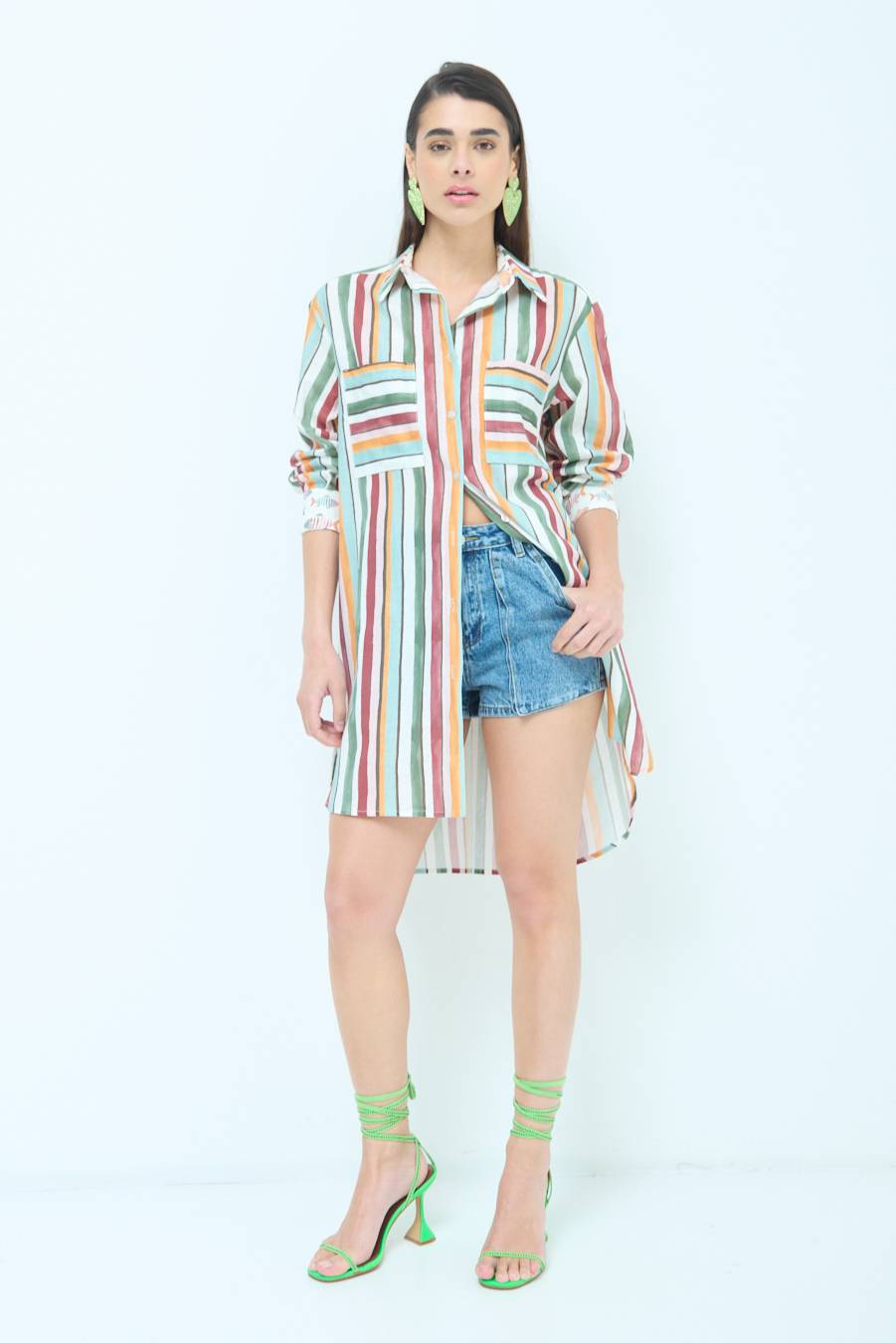 Kikisix CAMICIONE INSERTO RIGA. FANTASIA PESCE VERDE/OCRA Fino Al -60%