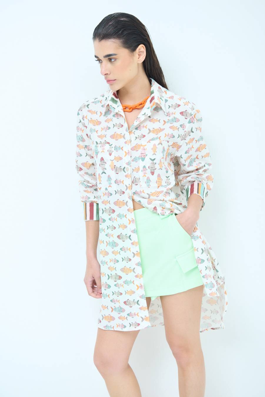 Kikisix CAMICIONE INSERTO DOPPIA FANTASIA VERDE/OCRA Shopping Online