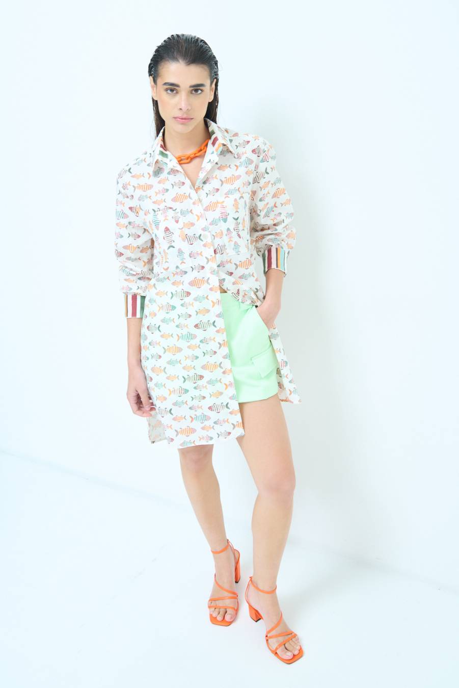 Kikisix CAMICIONE INSERTO DOPPIA FANTASIA VERDE/OCRA Shopping Online
