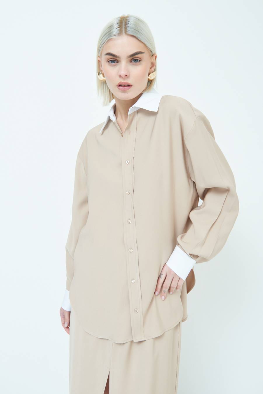 Kikisix CAMICIA COLLETTO B.CO BEIGE Economico