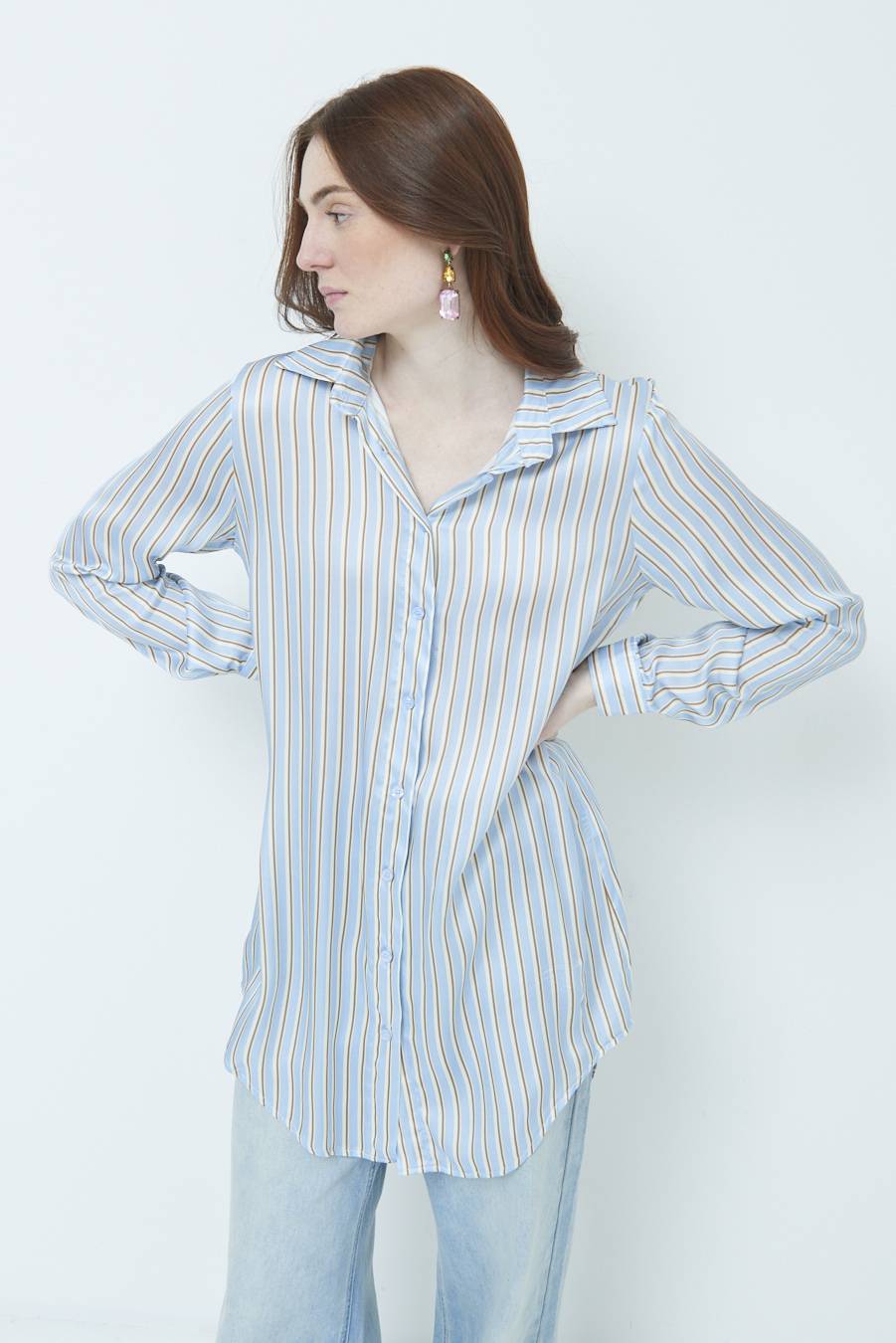 Kikisix CAMICIA LUNGA RIG. CELESTE Vendita Economica