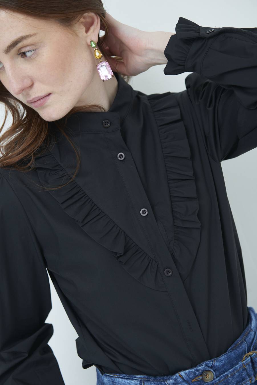 Kikisix CAMICIA CON ROUCHE NERO In Saldo