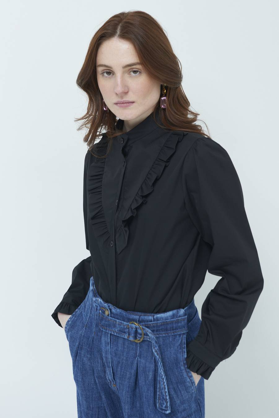 Kikisix CAMICIA CON ROUCHE NERO In Saldo