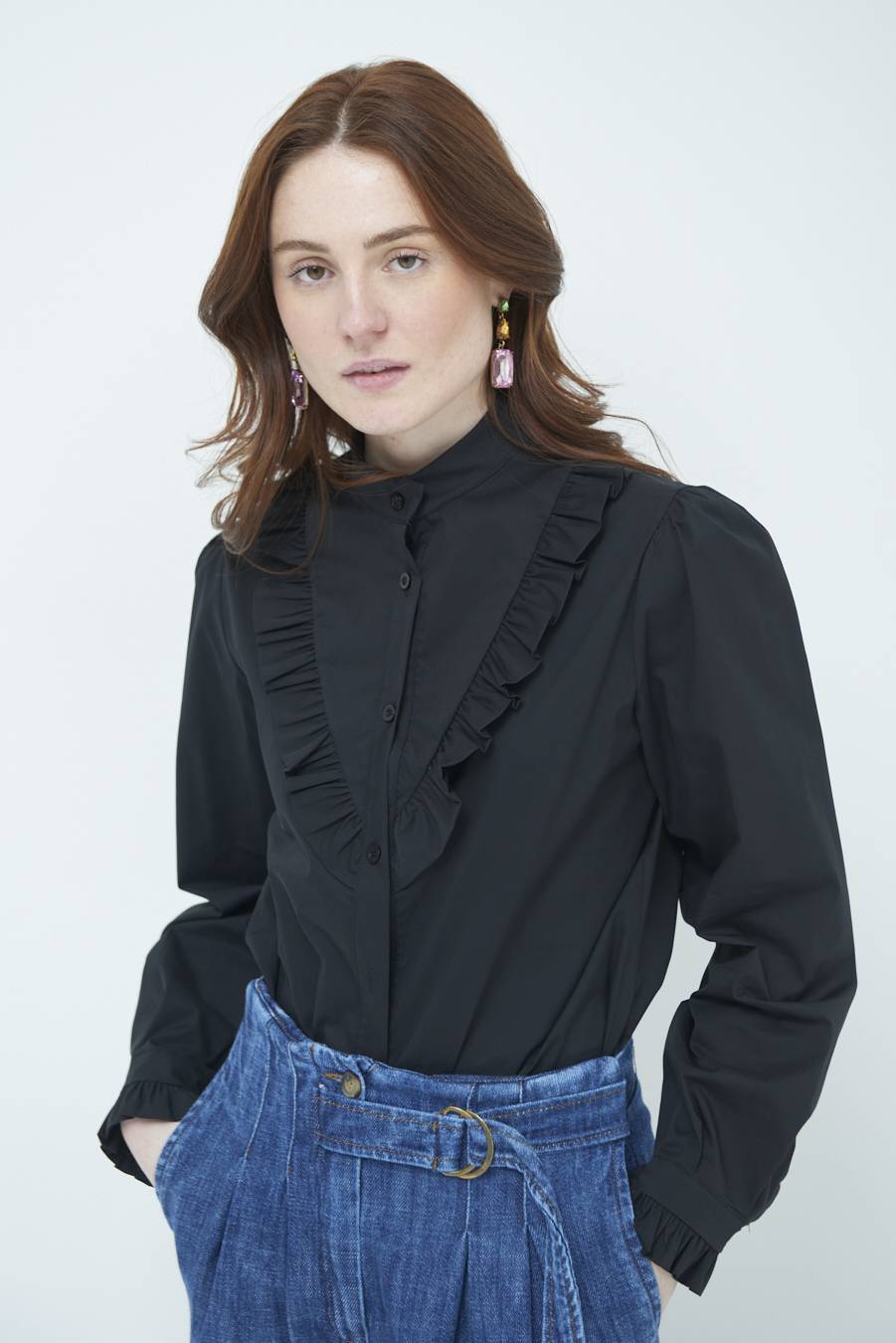 Kikisix CAMICIA CON ROUCHE NERO In Saldo