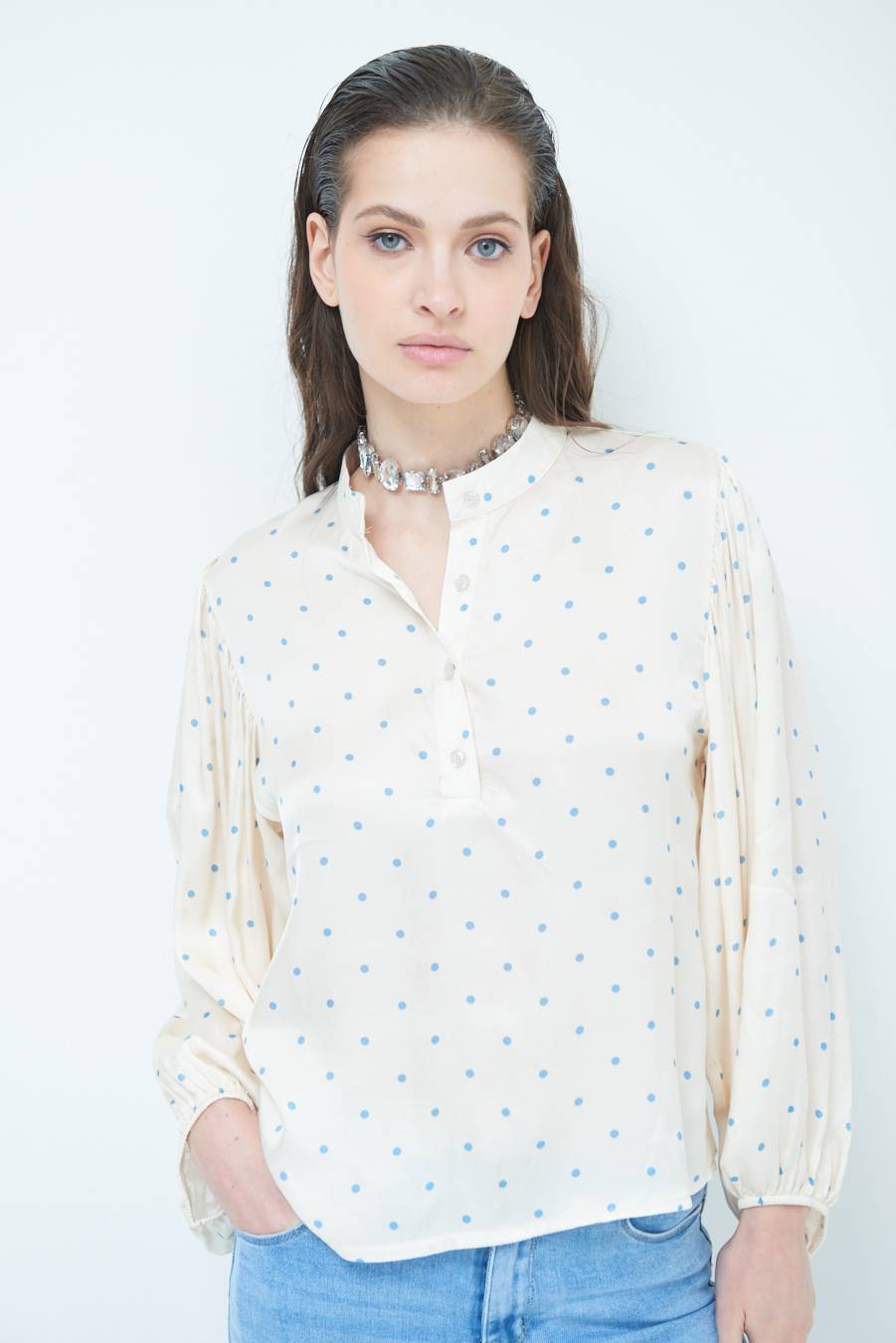 Kikisix CASACCA POIS RASO AZZURRO Promozione Limitata