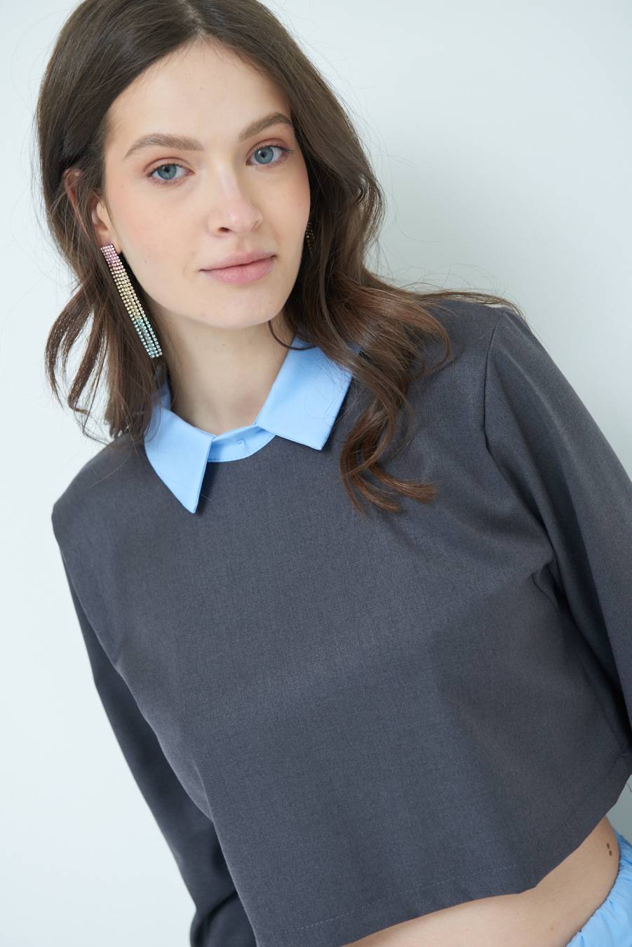 Kikisix CASACCA FINTA CAMICIA CELESTE/GRIGIO Presa