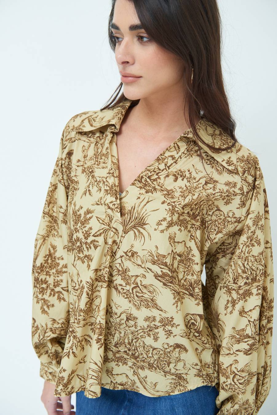 Kikisix CAMICIA POLO MANICA AMPIA FANTASIA ORIENTALE CAMMELLO Offerta