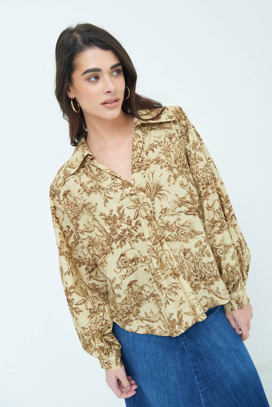 Kikisix CAMICIA POLO MANICA AMPIA FANTASIA ORIENTALE CAMMELLO Offerta