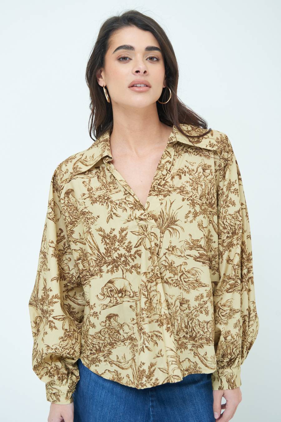 Kikisix CAMICIA POLO MANICA AMPIA FANTASIA ORIENTALE CAMMELLO Offerta