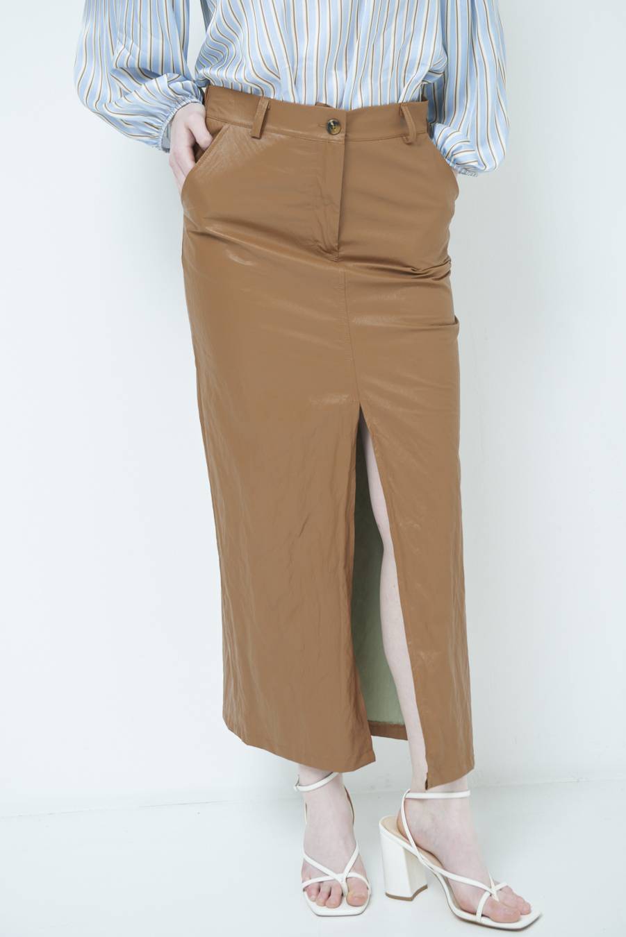 Kikisix GONNA ECOPELLE STROPICCIATA BEIGE Consegna Veloce