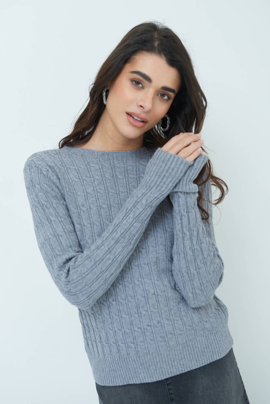 Kikisix MAGLIA PARICOLLO DISEGNO TRECCIA GRIGIO Fino Al -60%