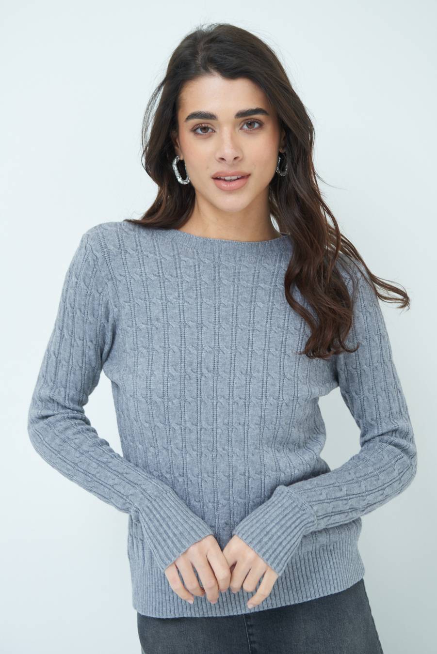 Kikisix MAGLIA PARICOLLO DISEGNO TRECCIA GRIGIO Fino Al -60%