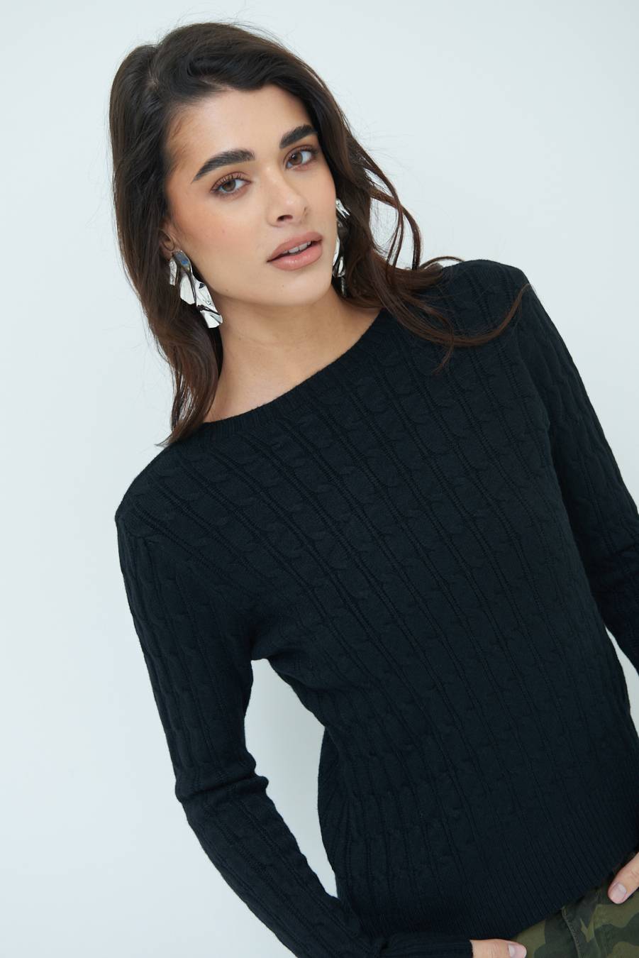 Kikisix MAGLIA PARICOLLO DISEGNO TRECCIA NERO Shopping Online
