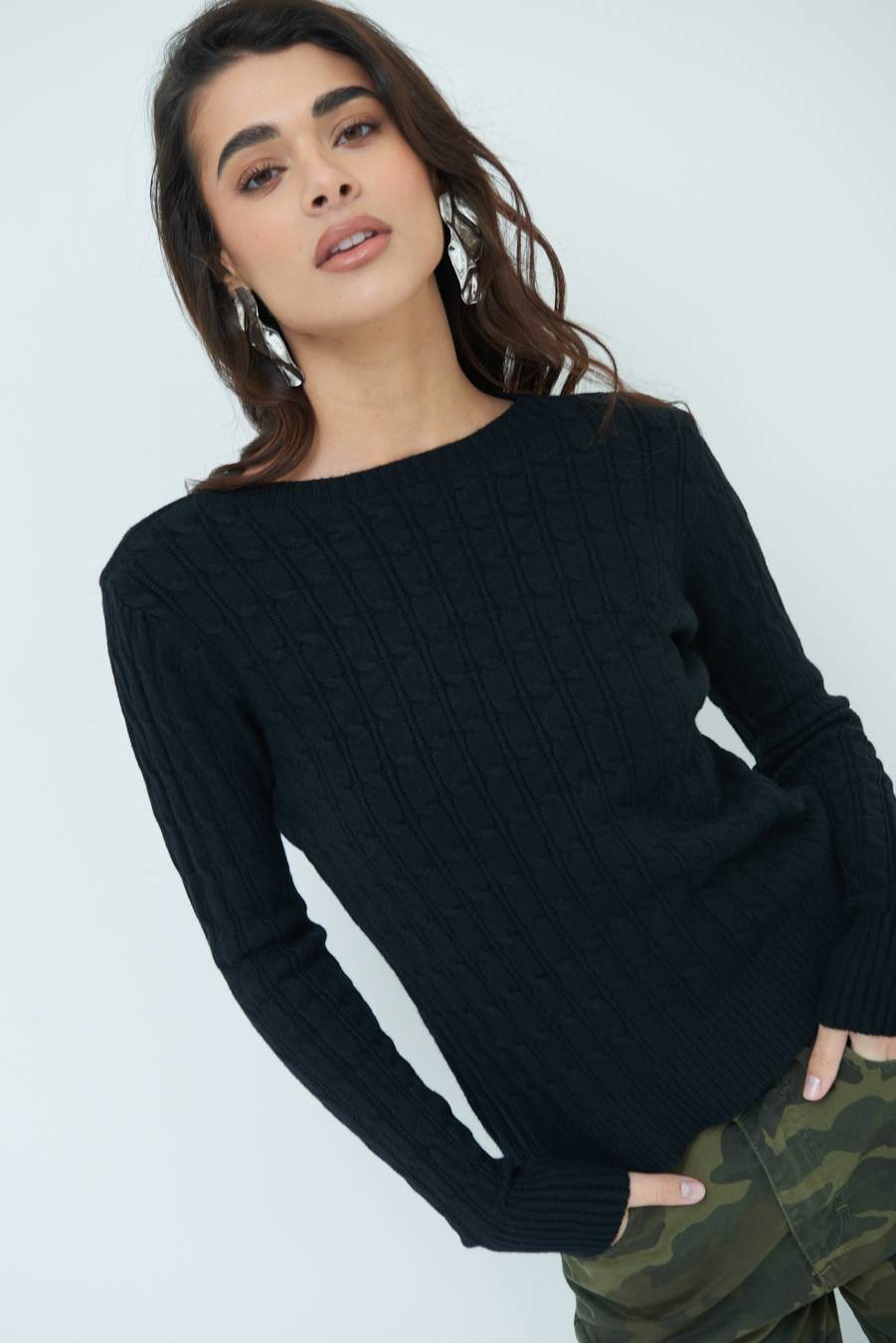 Kikisix MAGLIA PARICOLLO DISEGNO TRECCIA NERO Shopping Online
