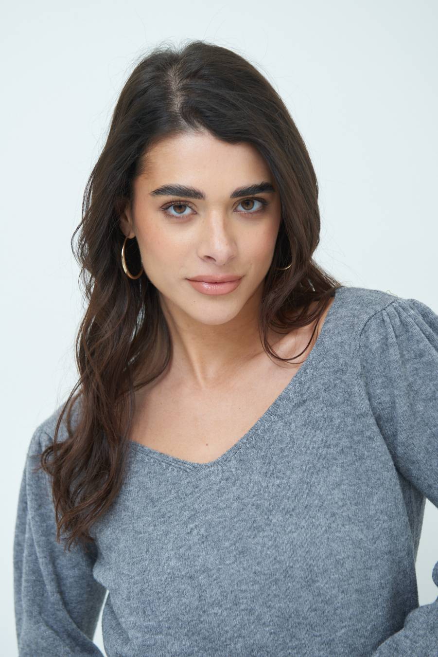 Kikisix MAGLIA SCOLLO V CON MANICA INCRESPATA GRIGIO Convenienza
