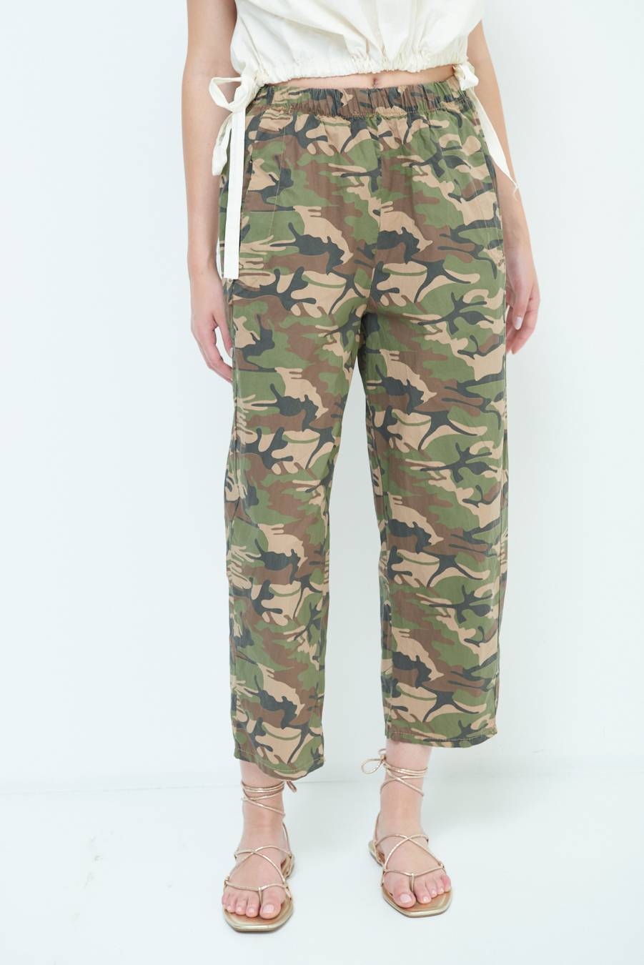 Kikisix PANTALONE MIMETICO STAMPA CON ELASTICO VERDE MILITARE Sconto