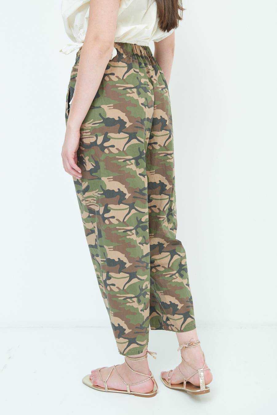 Kikisix PANTALONE MIMETICO STAMPA CON ELASTICO VERDE MILITARE Sconto