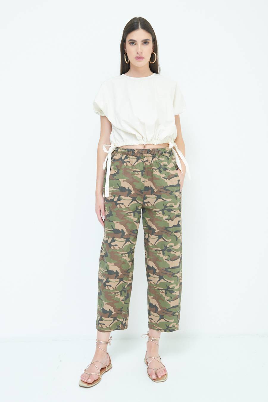 Kikisix PANTALONE MIMETICO STAMPA CON ELASTICO VERDE MILITARE Sconto