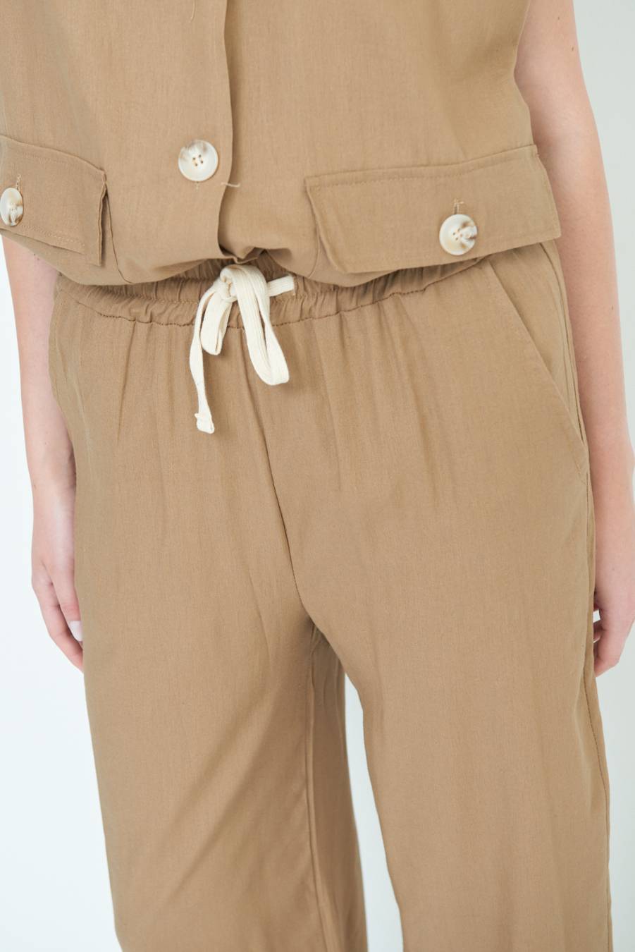Kikisix PANTA PALAZZO CON ELASTICO VISCOSA LINO TABACCO Offerta
