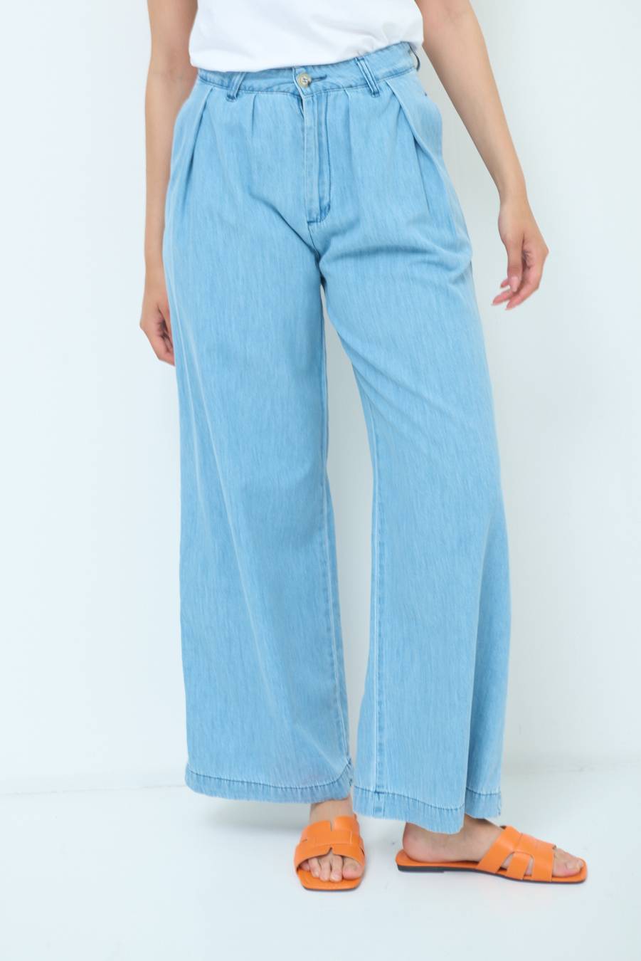 Kikisix PANTALONE CHAMBRAY PINCES BLU CHIARO Saldi