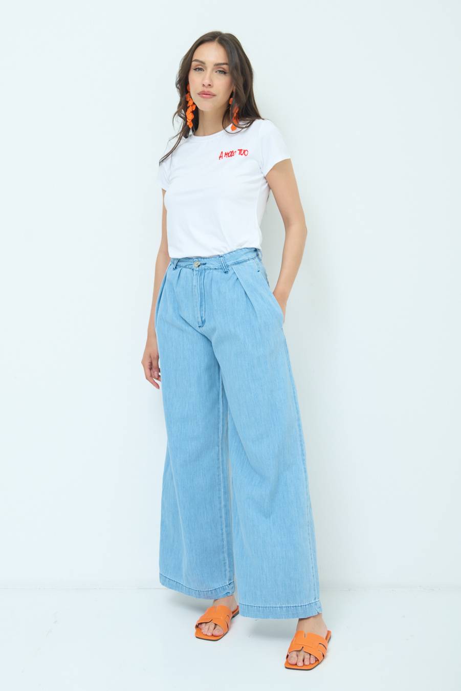 Kikisix PANTALONE CHAMBRAY PINCES BLU CHIARO Saldi