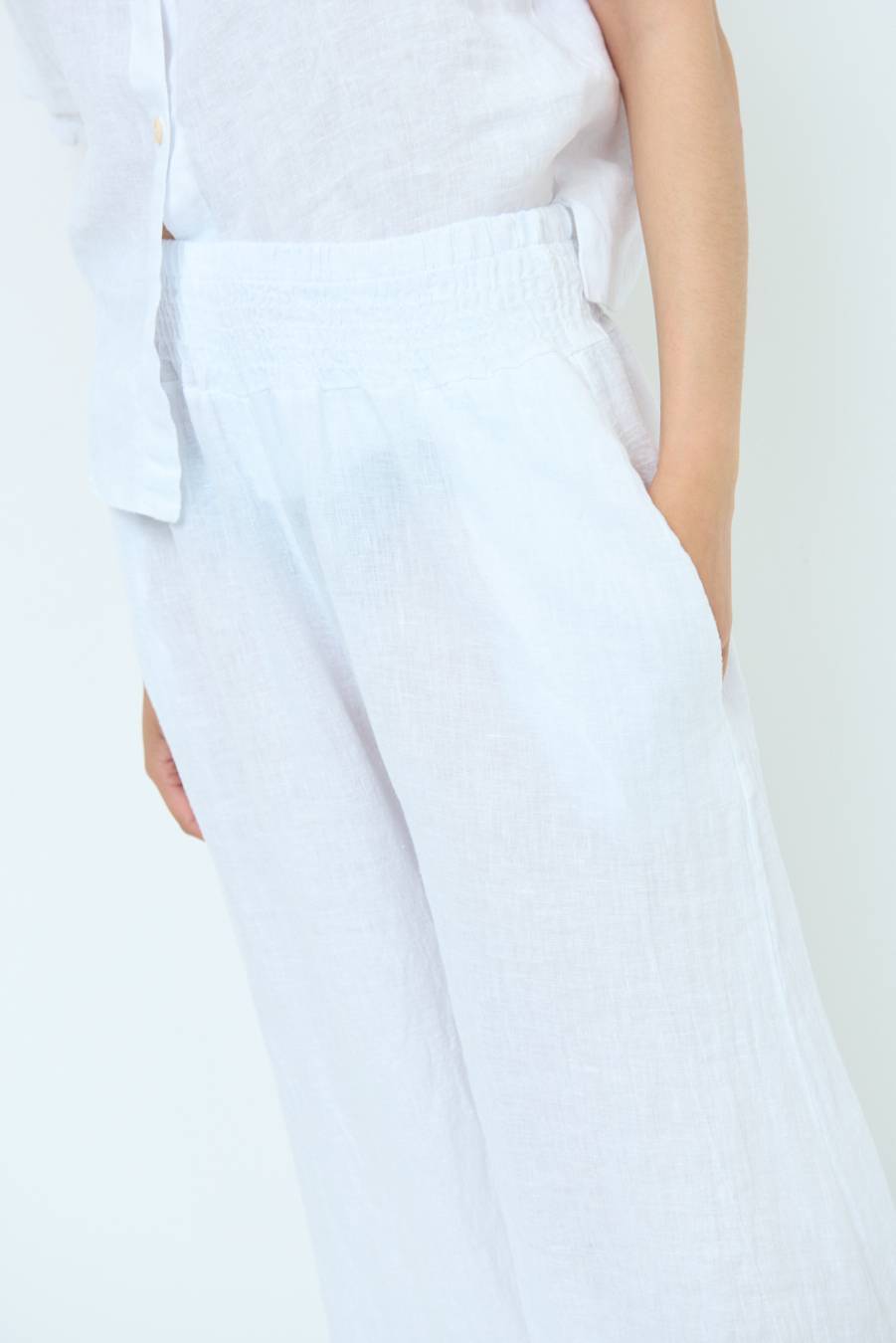 Kikisix PANTA PALAZZO LINO CON ELASTICI BIANCO Vendita Economica